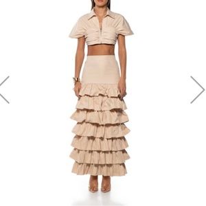 Beige Crop Top & Ruffle Maxi Skirt